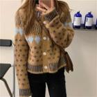 Patterned Cardigan Yellowish Brown - One Size