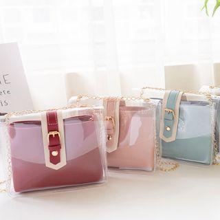 Set: Pvc Buckled Crossbody Bag + Pouch