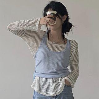 Halter-neck Cropped Top / Pointelle Knit Top