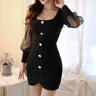 Balloon-sleeve Sheath Mini Dress