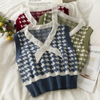 Contrasted Houndstooth Knit Vest In 6 Colors