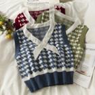 Contrasted Houndstooth Knit Vest In 6 Colors