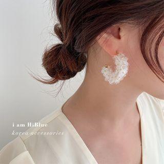 Faux Crystal Flower Open Hoop Earring 925 Silver Steel - As Shown In Figure - One Size