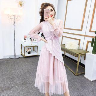 Set: Knit Top + Long-sleeve Midi Dress
