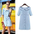 Cutout-shoulder Denim Shirtdress
