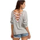 Long-sleeved Loose-fit Oversized Strappy V-neck Plain Sweatshirt