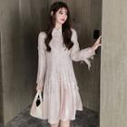 Distressed Long-sleeve Knit Top / Collared Long-sleeve A-line Dress