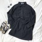 Long-sleeve Denim Pocket Jacket / Mini A-line Skirt Black - One Size
