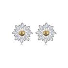 925 Sterling Silver Simple Yellow Small Daisy Earrings Silver - One Size