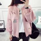 Floral Embroidery Knit Zip Jacket
