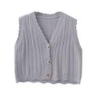 V-neck Plain Button-up Knit Vest