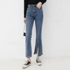 High-waist Washed Split Straight-cut Jeans