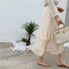 Band-waist Tiered Maxi Tulle Skirt