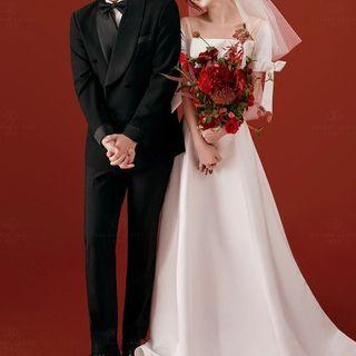 Short-sleeve Mesh Panel A-line Wedding Dress