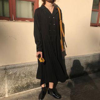 Puff-sleeve Double-breasted Shirtdress Black - One Size