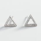 Rhinestone Triangle 925 Sterling Silver Stud Earring 1 Pair - Platinum - One Size
