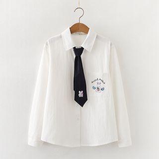 Set: Cartoon Embroidered Shirt + Tie