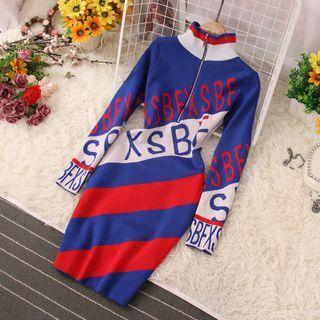 Half-zip Lettering Knit Sheath Dress