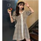 Plaid Puff-sleeve Collared Dress