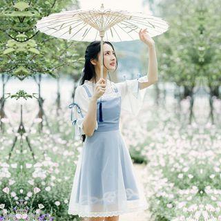 Bow Detail Short-sleeve Mock Two-piece Dress