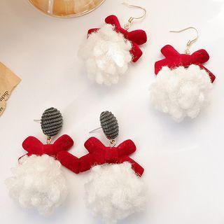 Bow Fleece Pom Pom Dangle Earring
