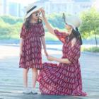 Family Matching Patterned Elbow-sleeve Midi Dress