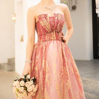 Strapless Gradient A-line Evening Gown