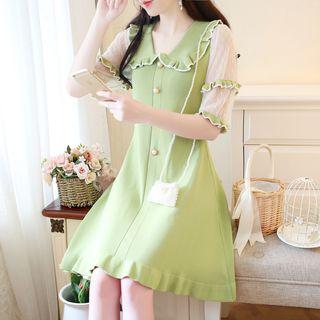 Lace-panel Ruffled A-line Knit Dress