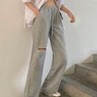 Spaghetti Strap Cropped Top / Cutout Straight-fit Sweatpants