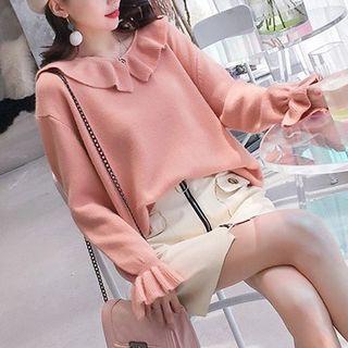 Ruffle Collar Bell-sleeve Sweater