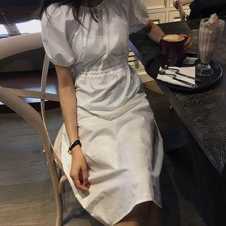 Puff-sleeve Strappy Midi Dress
