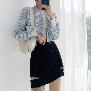 Single-breasted Houndstooth Cropped Jacket