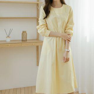 Pleated Tie-waist Long Flare Dress