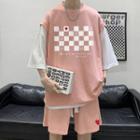 Set: Elbow-sleeve Mock Two-piece Smiley Face Print T-shirt + Shorts