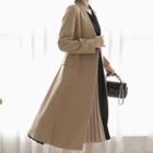 Collarless Snap-button Long Flare Coat