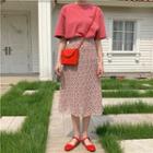 Short-sleeve Plain T-shirt / Floral Print Chiffon Skirt