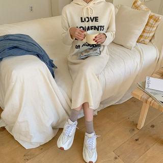 Letter-printed Long Knit Hoodie Dress