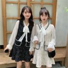 Chiffon Lace-up Blouse / Sleeveless V-neck Tweed Dress