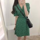 Short-sleeve Floral Wrapped Dress Green - One Size