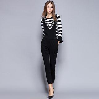 Set: Striped Pullover + Cropped Jumper Pants