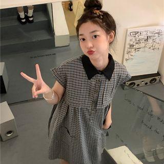 Short-sleeve Plaid Shirt Dress Gray - One Size