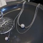 Faux Pearl Necklace 1 Pc - Faux Pearl Necklace - Silver - One Size