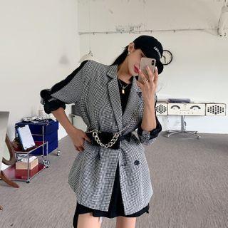 Piped Gingham Loose-fit Blazer Black - One Size