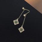 925 Sterling Silver Rhinestone Square Dangle Earring 1 Pair - 925 Silver - Gold - One Size