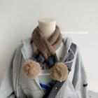 Faux Fur Plaid Knit Scarf Caramel & Gray - One Size