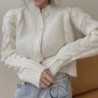 Cropped Cable Knit Cardigan White - One Size