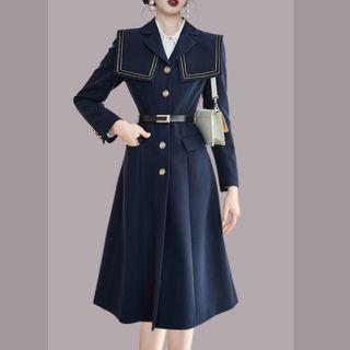 Long-sleeve Collared Single-breasted Midi Coat