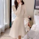 Balloon-sleeve Crochet Trim A-line Sweater Dress