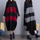 Mock-neck Striped Midi Sweater Dress