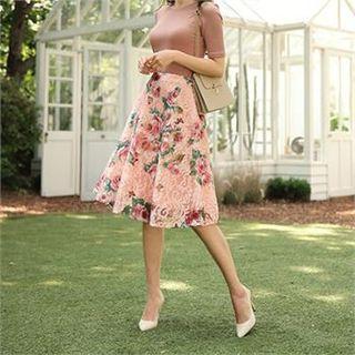 Tall Size Floral Print Laced Skirt